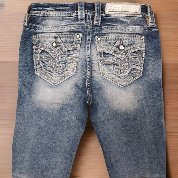 Rock revival Rhinestone Flap Pocket Fay Mid-Rise Bootcut Jeans Size 26 W 28×30 - Picture 5 of 10